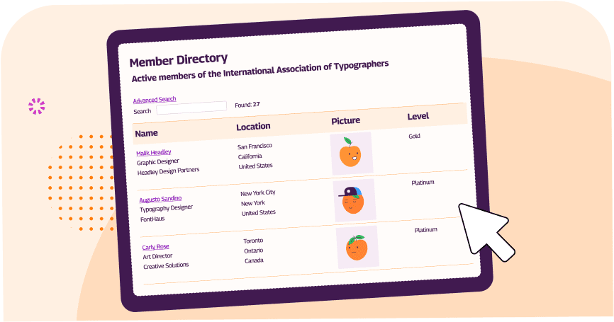 screen for a member directory