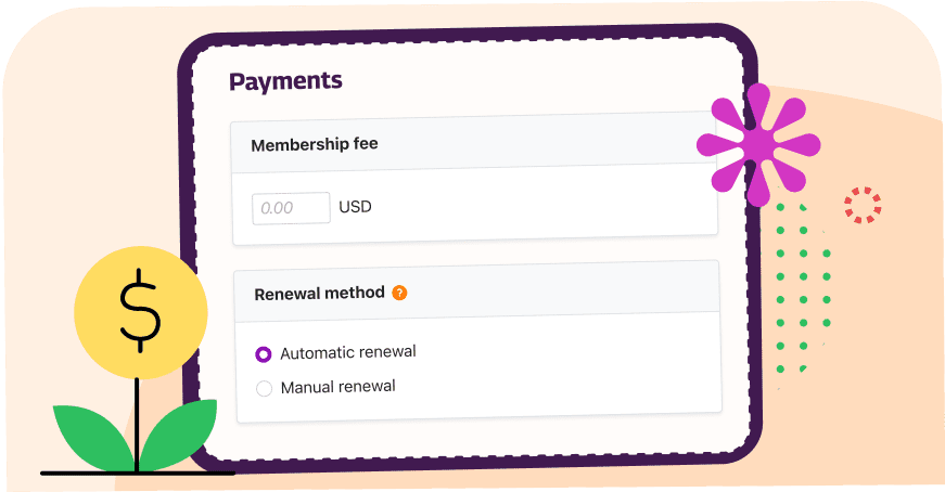 payment screen for membership dues