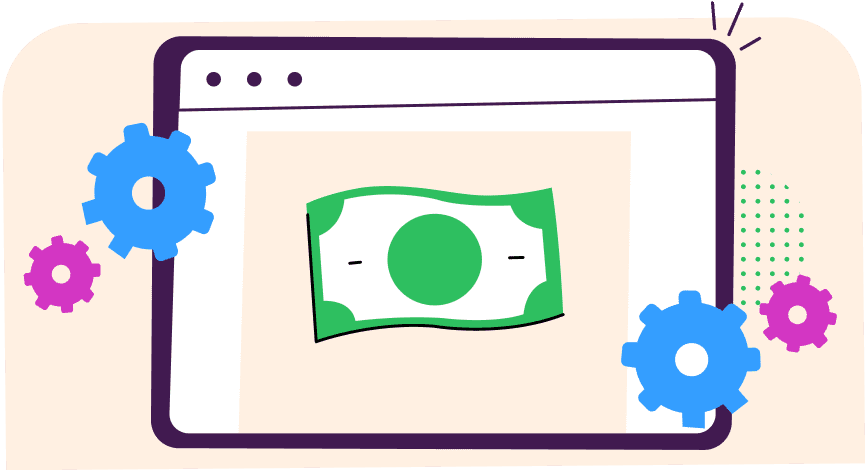 illustration of a screen with a dollar and gear symbols